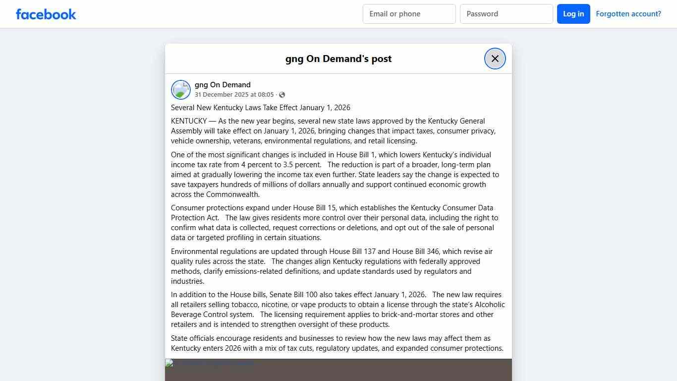 gng On Demand - Several New Kentucky Laws Take Effect... Facebook